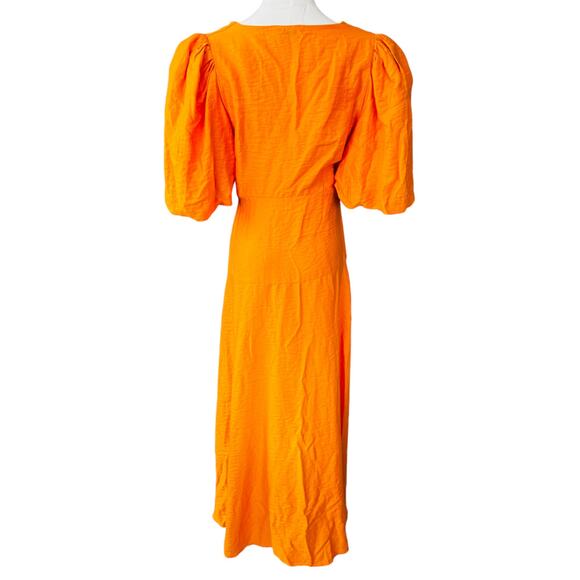 Sandro Rambla Twist‎ V-Neck Puff Sleeve Maxi Dress Orange Size 40 Large - Picture 3 of 12